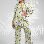 Abstract shirt satin shirt women's shirt loose shirt snap trousers