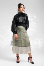 Satin Organza Layered Skirt with Cotton Drill Panel - Image 2