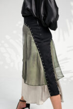 Satin Organza Layered Skirt with Cotton Drill Panel - Image 4