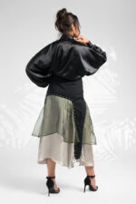 Satin Organza Layered Skirt with Cotton Drill Panel - Image 3