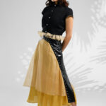 satin organza layered skirt satin skirt women's skirt midi skirt leather skirt
