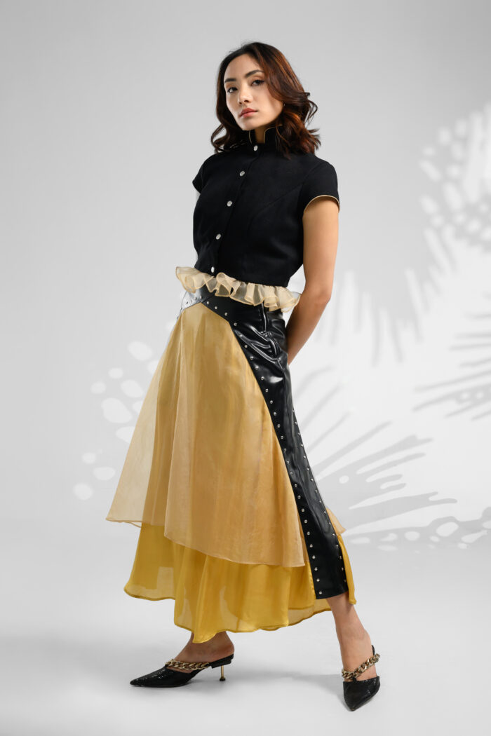 satin organza layered skirt satin skirt women's skirt midi skirt leather skirt