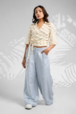 wide leg trousers women's baggy pants comfortable trousers textured crop top loose fit pants cotton trousers