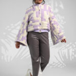 upcycled tweed jacket faux leather pants women's jacket for winter warm jacket wide sleeves leather pants